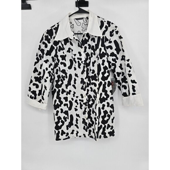 Samuel Dong Size XL Womens Top Black White Button Up Shirt NWT - Picture 2 of 6